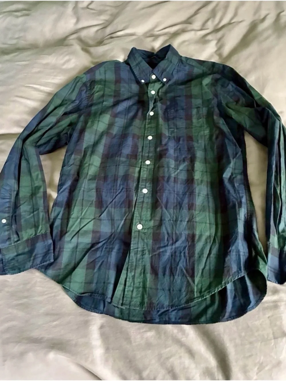 J. Crew Men's Blue and Green Plaid Button-Down Shirt